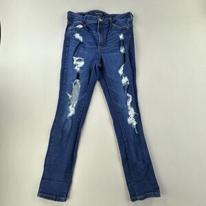 Aeropostale Jeans Women 12 Super High Rise Jegging Blue Denim Distressed Stretch